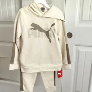 Puma Kids 2PC Cotton Fleece Zip Up Hoodie and Pants Set Alpine Snow Sz 5 New - Picture 1 of 5