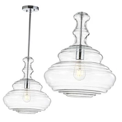  JYL6402A Bettina 13.37" Glass/Metal LED Pendant Traditional Dimmable Chrome - Image 1 of 4