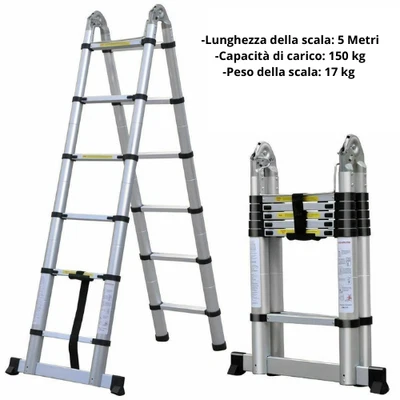 SCALA TELESCOPICA IN ALLUMINIO DA 5 METRI - Immagine 1 di 4