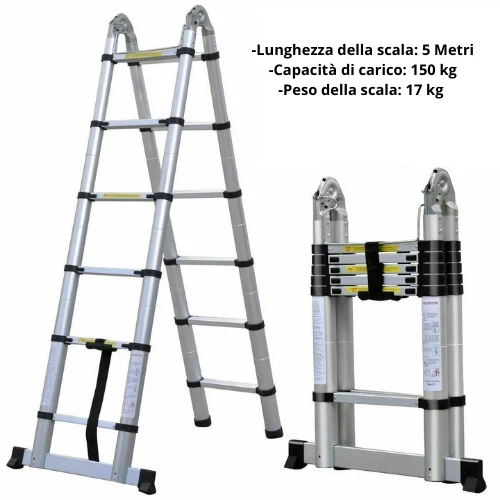SCALA TELESCOPICA IN ALLUMINIO DA 5 METRI - Immagine 1 di 4