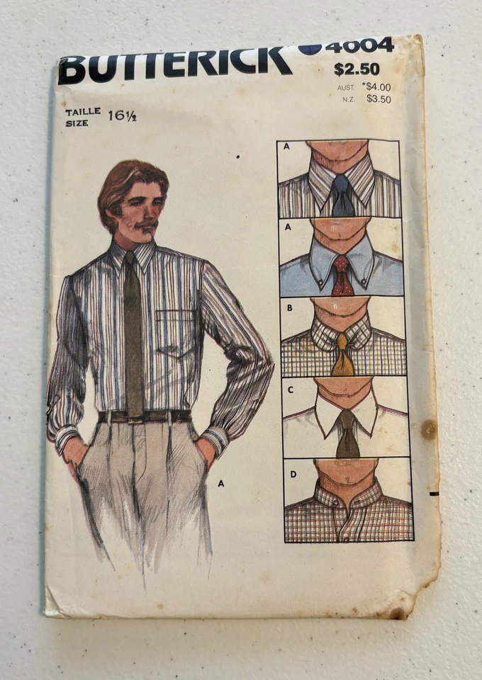 Butterick 4004 Size 16 1/2 Men’s Shirt Sewing Pattern UNCUT VINTAGE - Image 1 of 2