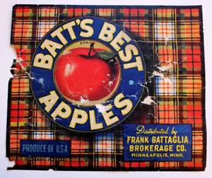 Original rare full size BATT'S BEST apple crate label Battaglia Minneapolis MN - Picture 1 of 6