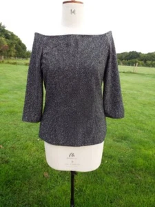 Silver Black Sparkly Wide Boat Neck Party Stretch Top M&S UK 14 BNWT RRP £22.50 - Picture 1 of 4