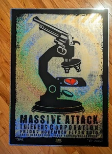RARE EMEK SPARKLE MIRROR FOIL Poster Massive Attack Santa Barbara Ed of 15 S/N!! - Picture 1 of 9