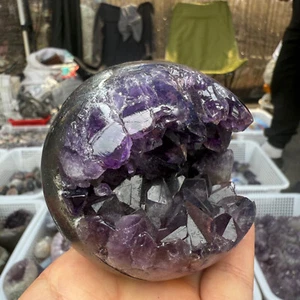1,1 libbre ametista naturale geode sfera quarzo cristallo sfera esemplare minerale guarigione - Foto 1 di 9