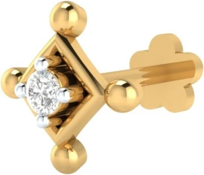 Para mujeres 0.02 CT Diamante Real Elegante Oreja/Labio/Nariz Pasador Tornillo Tachuela Oro Amarillo 14K Foto 1 de 4