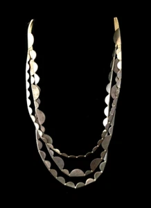 Brushed Silver Tiered Necklace -  Multi Strand Half Discs - Roost Brand* - Picture 1 of 4