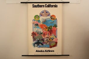 Póster de viaje vintage de Alaska Airlines del sur de California de los años 80 25x40" - Imagen 1 de 9