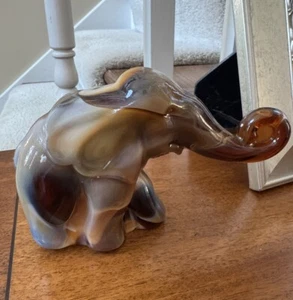 Imperial Glass Elephant Figurine Sculpture Brown White Caramel Slag Glass USA - Picture 1 of 9
