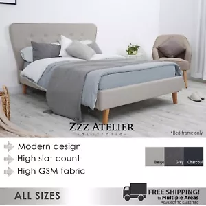 New SCANDI Queen Double King Single Size Fabric Bed Frame Charcoal Grey Beige - Picture 1 of 14