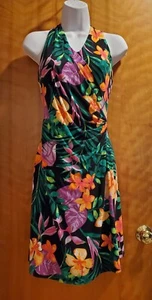 Tommy Bahama Women's Sz XS Halter Dress Ruched Hawaiian Tropical Floral Stretch - Picture 1 of 4