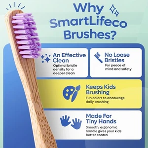 Extra Soft Bristles Kids Bamboo Toothbrushes 6Pk For Toddlers Teeth Zero Waste - Picture 1 of 10