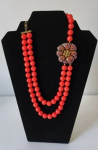 Heidi Daus floral flower pink & Red crystals Beads strand Statement Necklace - Picture 1 of 10