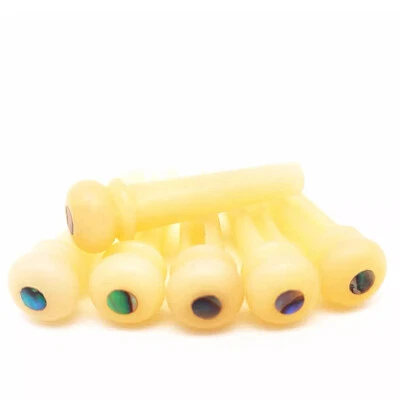 6x Guitar Pin String Peg Unbleached Bone Abalone shell Dot Luthier Bridge New - Image 1 of 4