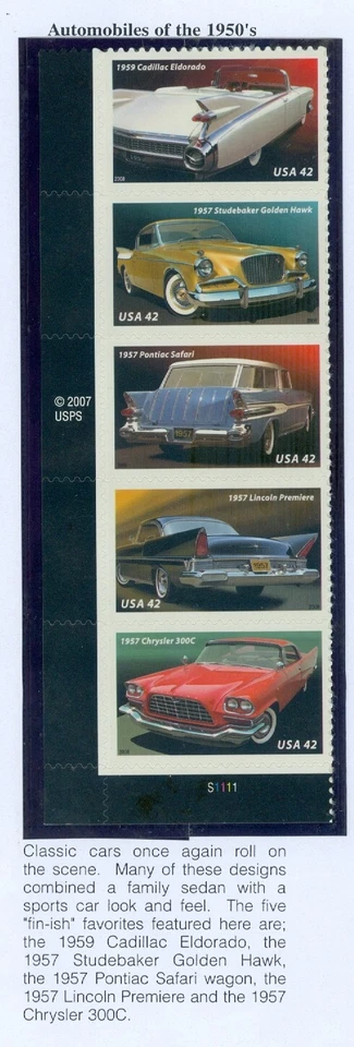 US 4353-4357 Fins and Chrome, Plate # S1111 Strip/5, Self Adhesive, Mint NH - Image 1 of 1