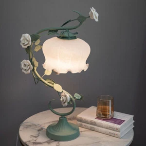 Pastoral Style Flowers LED Table Lamp Glass Desk Light Bedroom Reading Light - Picture 1 of 8