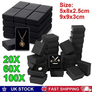 Bulk Black Square Cardboard Jewellery Box Earring Necklace Gift Small Boxes Foam - Picture 1 of 13