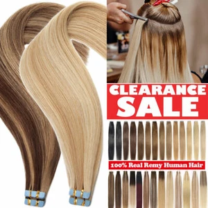 CLEARANCE 100% Real Remy Tape In Human Hair Extensions Skin Weft Highlight THICK - Picture 1 of 68