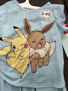 Pokemon Girl's Pikachu and Evee 3-Piece Character Pajama Set, Size X-Small  4/5 - Picture 1 of 10