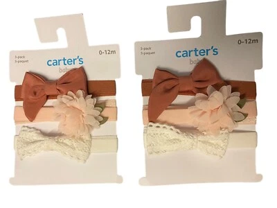 (NEW) Carters Baby Headbands 0-12 Month Infant Bow Girl 2 Packs of 3 Bands  - Image 1 of 3