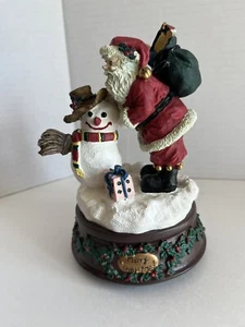 Porcelain Merry Christmas Santa Claus and Snowman Music Box - Works - Picture 1 of 3