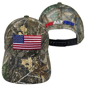 Realtree Edge Patriotic Embroidered American Flag Camo Mid Crown Trucker Hat Cap - Picture 1 of 15