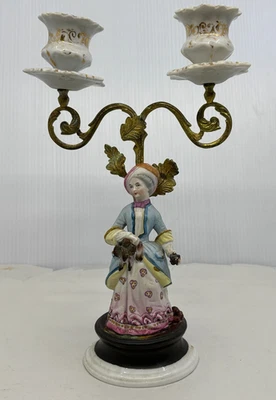 Antiguo candelabro doble figurativo de porcelana y metal Sutherland & Sons 1865-75 Foto 1 de 4