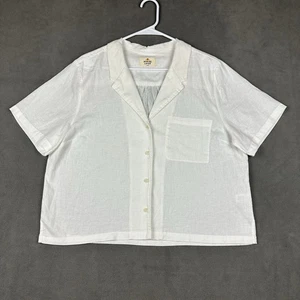 Marine Layer Shirt Womens Large White Lucy Short Sleeve Hemp Resort Crop Button - Picture 1 of 13