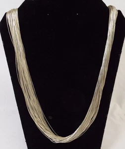 VTG Liquid Silver 75 Strand Sterling Necklace Southwest Heishi 116.6g 29" Long - Picture 1 of 16