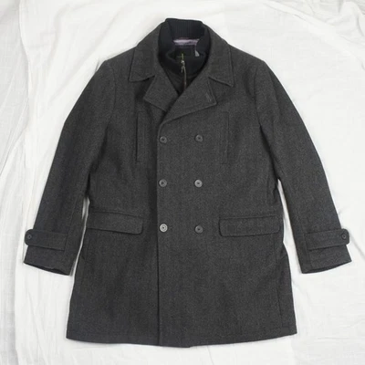 Jasper Conran - XL - Men's Double Breasted Coat Wool Tweed Herringbone Grey - Image 1 of 4