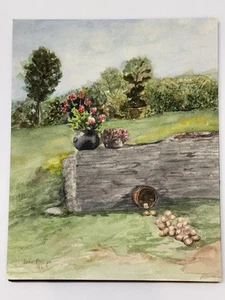 VTG Still Life Winery Flower Watercolor Painting June Phillips Gold Ornate Frame - Picture 1 of 11