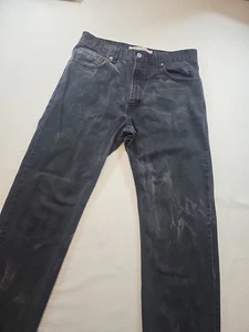 Levis 505 Jeans Mens 34x30 Black Straight Leg Zip Fly 5 Pocket Distressed Fading - Picture 1 of 17