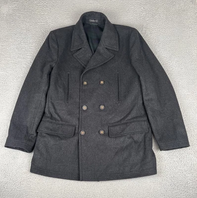 Lauren Ralph Lauren Wool Peacoat Men 42L Dark Charcoal Gray Tartan Lined Classic - Image 1 of 4