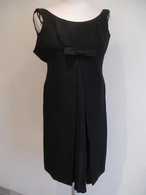 Женские XS винтажный 1960-х маленький черный платье бант без рукавов мини плиссированные вечер - Изображение 1 из 4