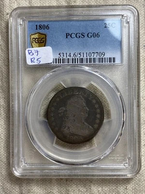 1806 Draped Bust Quarter G6 PCGS Gold Shield B-7 Gorgeous Original Coin - Image 1 of 4