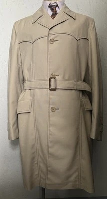 1960s Men’s European Beige Rain Coat Trench Cotton Belted Mod Style 42 Large - Image 1 of 4