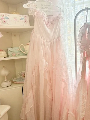 Maxi Vestido Vintage Años 80 Jessica McClintock Gunne Sax Mujer Rosa Punto Suizo Talla 5 Foto 1 de 4