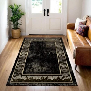 Weiche sechseckige griechische Design Gold Edition Vorleger Läufer rutschfeste Maschinenwäsche - Bild 1 von 4