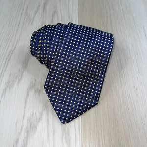 Sulka Mens Navy Blue Gold Woven Pointed Heart Tick Flicker Wide Tie - Picture 1 of 12