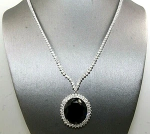 Oval Blue Sapphire & Diamond Tennis Necklace Pendant 18K White Gold 8.10Ct - Picture 1 of 8