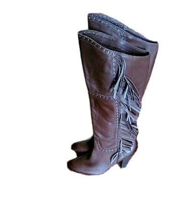 👢NICOLE Ageless Fringe Studded Western High Heel Boots 7.5 M NEW without box - Image 1 of 4