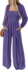 Women's Casual Loose Overalls Jumpsuits One Piece Wide Leg Long Pant Rompers - Picture 1 of 6