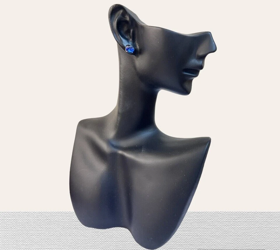 orecchini donna argento 925 rodiato anallergico zircone punto luce ovale blu - Immagine 1 di 1