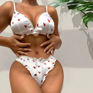 Mujeres Sexy Conjunto de Lencería Plisado Corazón Sujetador Tanga Conjunto Ropa Interior Ropa de dormir Babydo - - Imagen 1 de 16