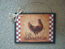 Primitive Country *CHICKEN with EGG BASKET* plaque 5 3/4" x 7 1/2" w/wire hanger