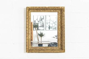 Vintage Antique Ornate Gold Brass Decorative Hanging Wall Mirror Rectangular - Picture 1 of 8