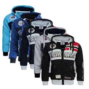 Felpa GEOGRAPHICAL NORWAY Uomo Men Flyer Regular Fit Full Zip Anapurna Cappuccio - Picture 1 of 26
