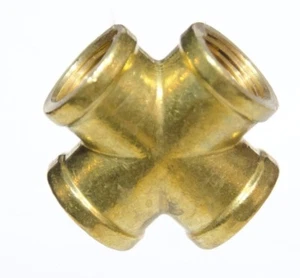 3/8 Female Npt 4 Way Cross Brass Pipe Fitting Vacuum Fuel Air Water Oil 102-C - Picture 1 of 7