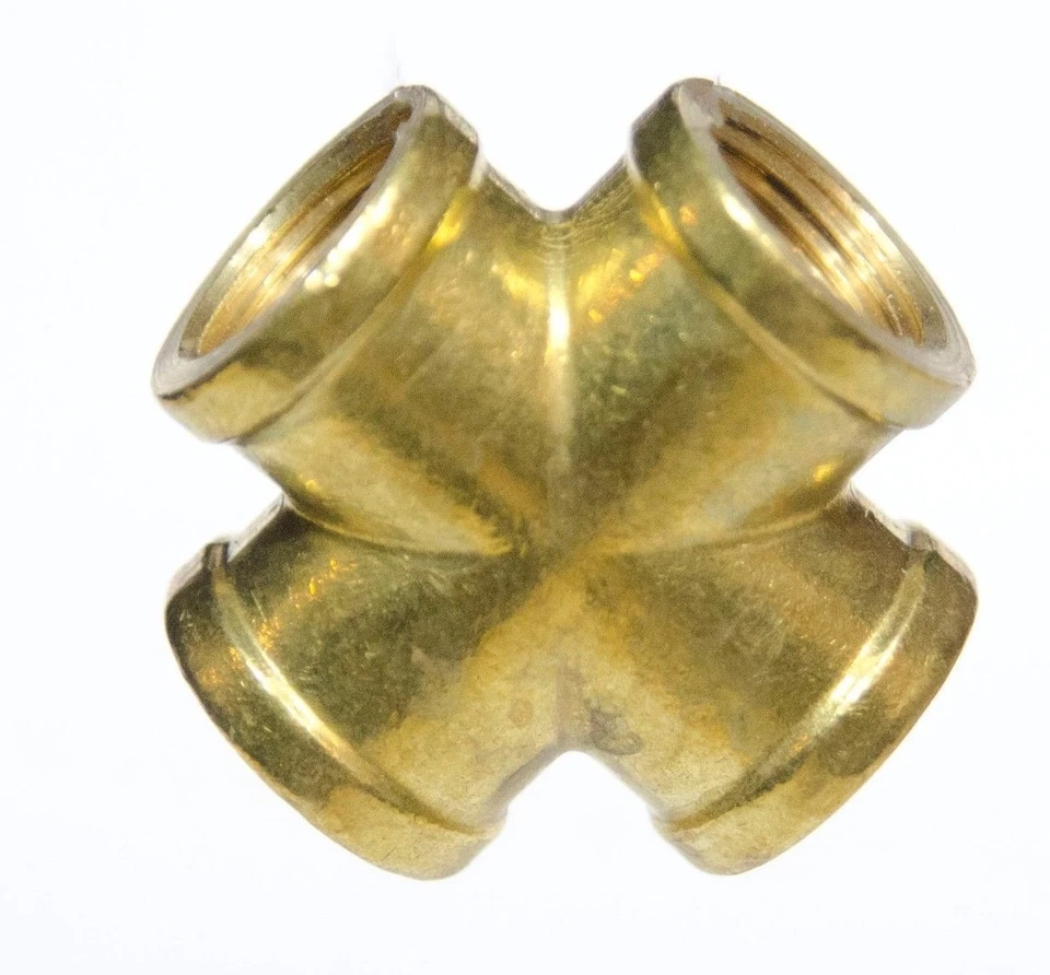 3/8 Female Npt 4 Way Cross Brass Pipe Fitting Vacuum Fuel Air Water Oil 102-C - Image 1 of 4