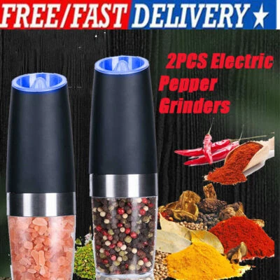 2PC Automatic Electric Gravity Electric Pepper Salt Grinder Set with LED Light - Image 1 of 4